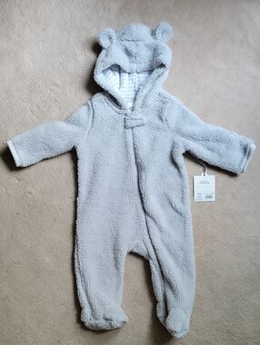 Cozy Light Gray Fleece Baby One-Piece with Hood